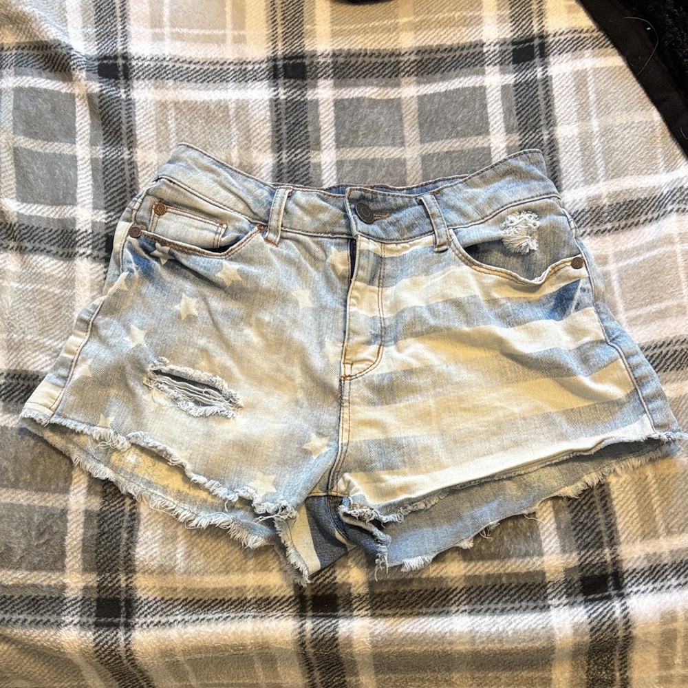 Flag Denim Shorts
